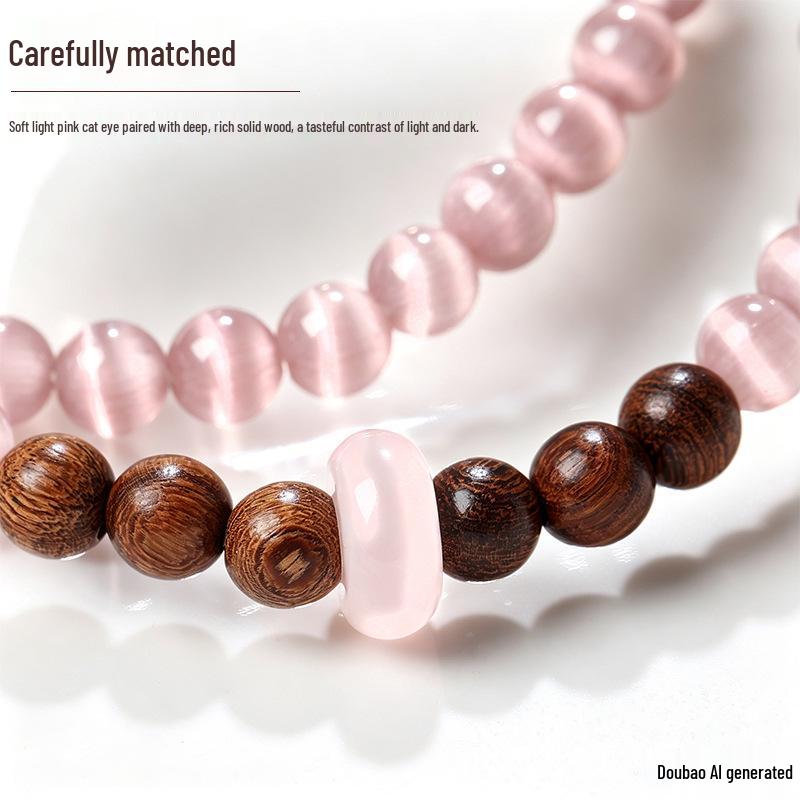 Golden Sandalwood Double Layer Cat's Eye Bracelet - Light Luxury Chinese Style Women's Jewelry