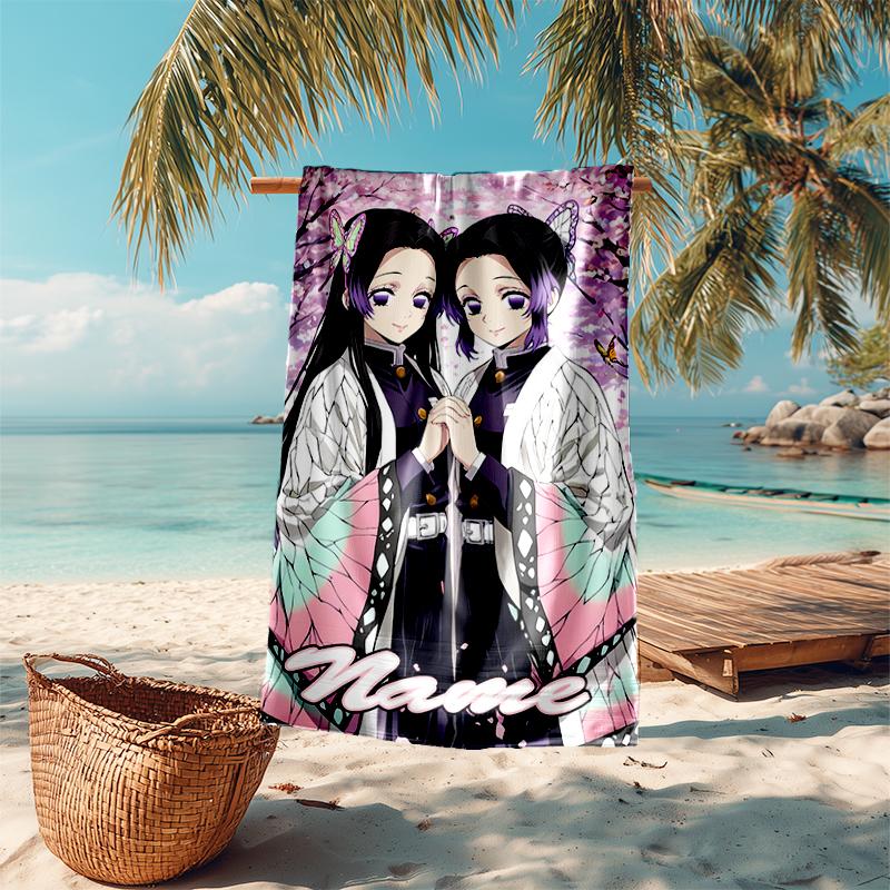 Personalized customized proof beach towel with Demon Slayer character theme pattern - soft, absorbent, quick-drying, perfect swimming, camping&bathin