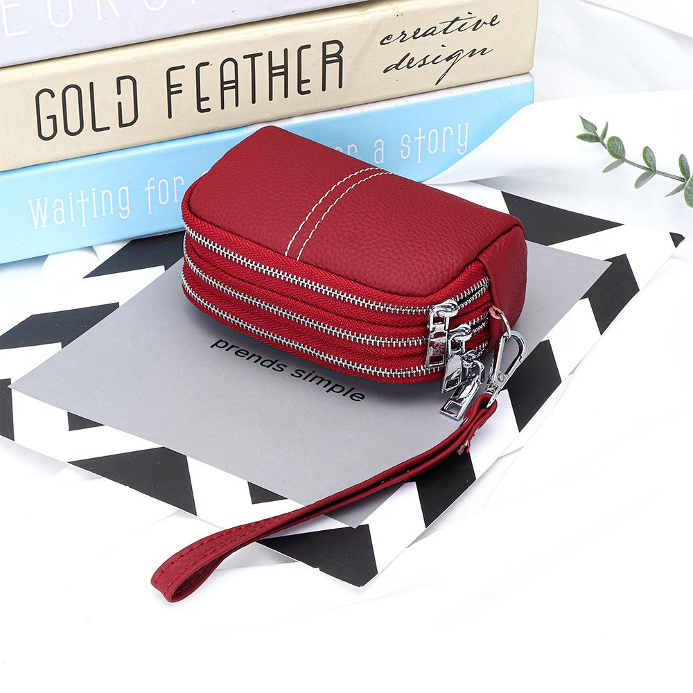 Genuine Leather Women Wallet Cowhide Zipper Coin Purse For Ladies Wristlet Wallets Money Pocket Clutch Small Bag Bolsa