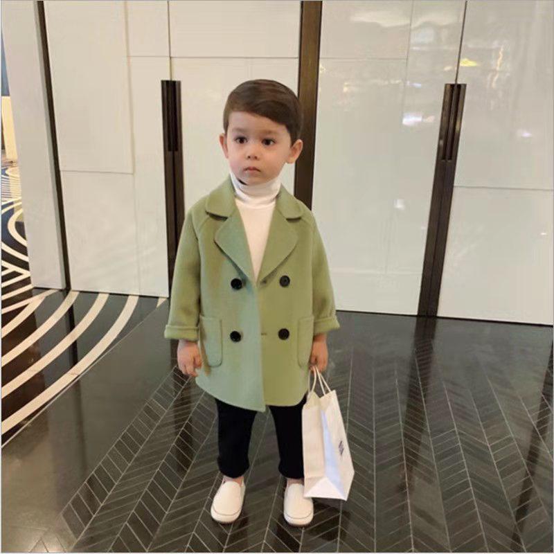 Boys Autumn and Winter Woolen Coat Korean Version of Children's Plaid Suit Cardigan Boy Coat