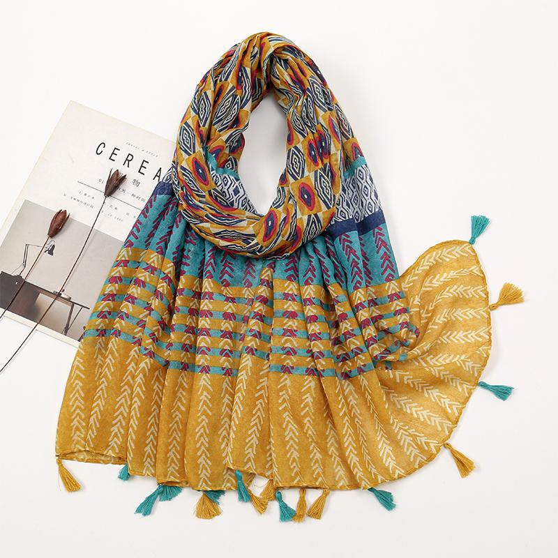 Návrhář Značka Ženy Šála Klasický potisk Dáma Šály Bavlna Měkké Oversize Hidžáby Krk Čelenka Tassel Foulard