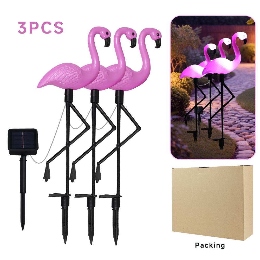 3pcs Outdoor Solar Lights Flamingo Garden Led Stake Light Pathway Lawn Yard Landscape Halloween Christmas Decorative Lights