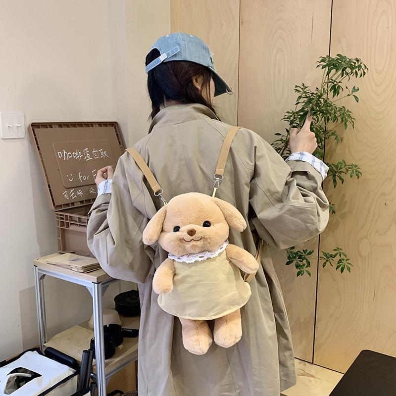 Schoolbag cute poodle backpack doll bag dog plush toy doll girl birthday gift