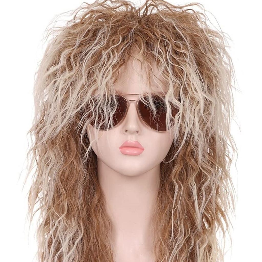 European and American men's hair long curly 80s punk heavy metal wig halloween full hood