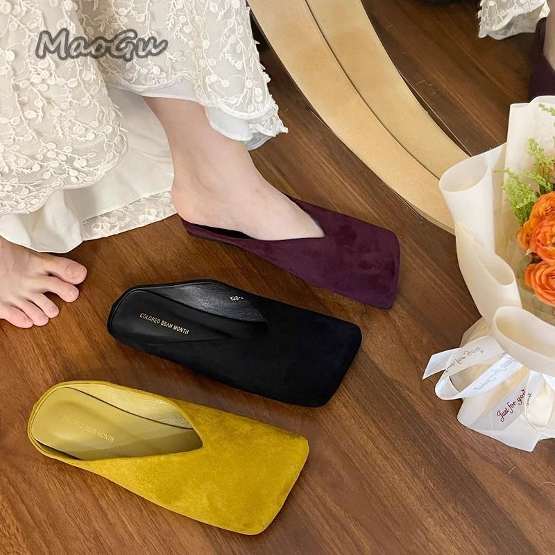 Fashion Suede Flat Women Slipper Square Toe Slip On Mules Casual Fashion Slippers Women's Trend Mujer Zapatos Size 35-43 Pantuflas Mujer