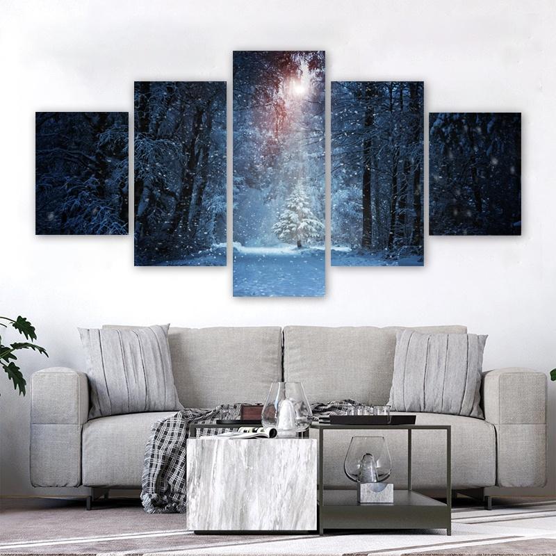 5 Panels Snow Forest Posters Canvas Painting Tree Landscape Picture Prints Wall Art For Living Room Modern Home Decor No Frame