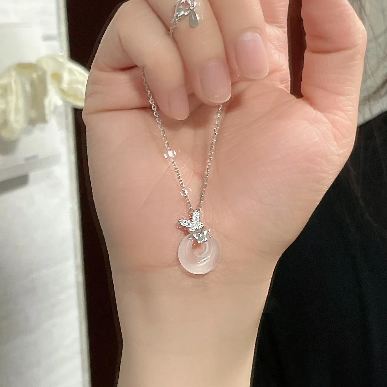 Tide Ping An Buckle Light Luxury Niche Necklace Temperament New Chinese Fashion Design Versatile Butterfly Love Necklace Female High Sense