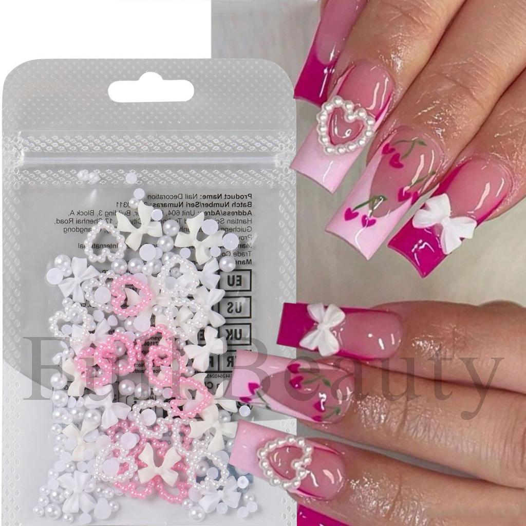 New Nail Art Jewelry Valentine's Day Three-dimensional Pearl Heart Bow Nail Decoration