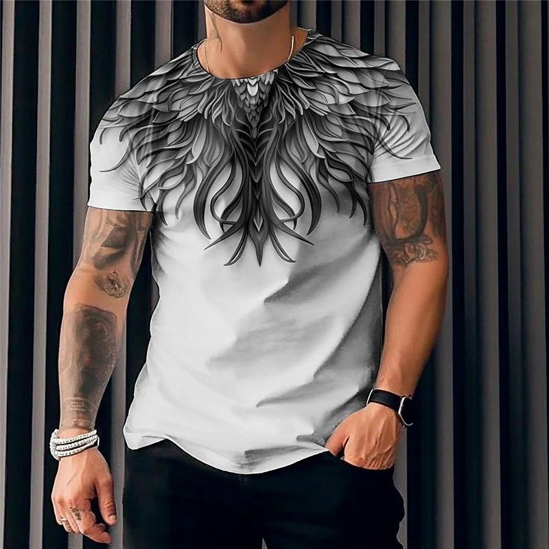 Fashion Casual Men's T-shirt 3d Wing Print T-shirt Hip Hop Short Sleeve Pullover Street Oversized T-shirt Summer Men's Clothing