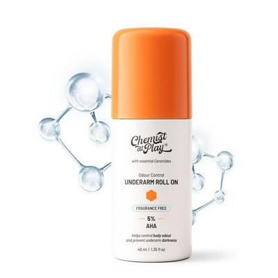 Chemist At Play UnderArm Roll-On with 5% AHA, Lactic Acid & 1% Mandelic Acid | Prevents Body Odour, Brightens Skin & Exfoliates Underarm - 40ml