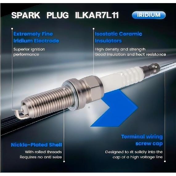 94124 ILKAR7L11 Laser Iridium Spark Plug, Pack of 4, 100k Miles Longevity, 1.0mm Fine Wire Electrode, Fits Select Mazda Models Replacement for NGK