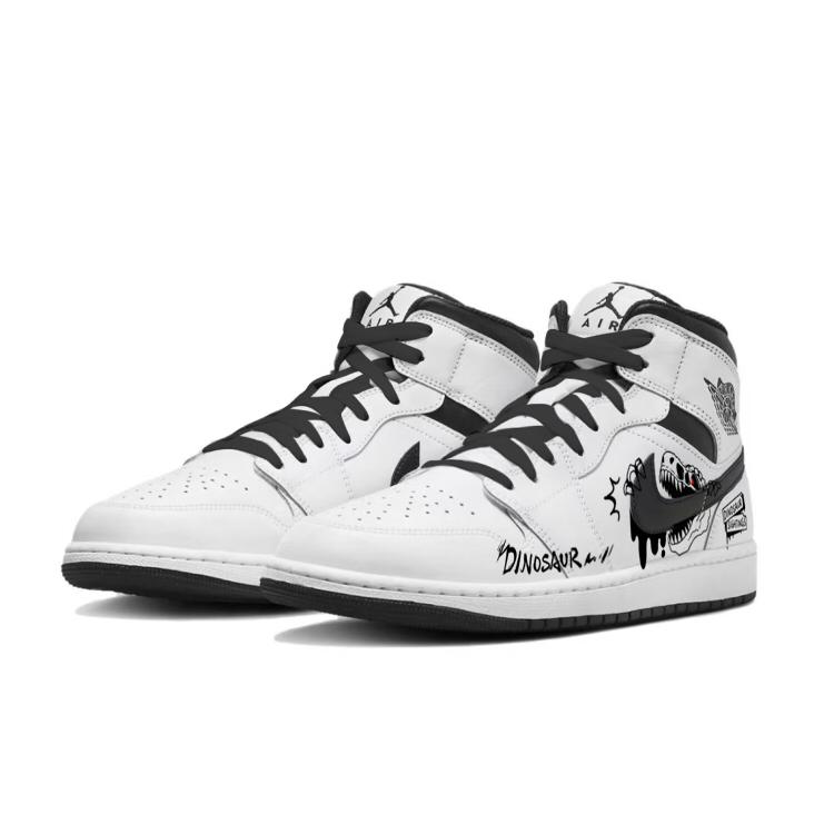 Jordan Air Jordan 1 Slip Resistant Mid top Vintage Basketball Shoes Men's White Black DQ8426-132(Team352-)