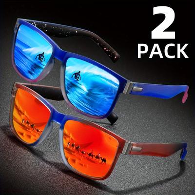 2 szt. Klasyczne kwadratowe okulary sportowe z polaryzacją, Unisex, z gradientowym designem, Niezbędne do mody, Bez baterii