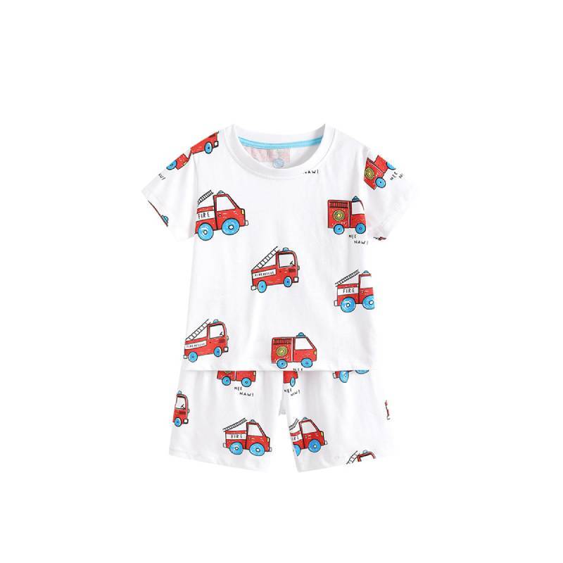 Boys Summer Cotton Cartoon Short Sleeve Twopiece Pajama Set For Kids