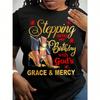 With Black Polyester Crew Neck Casual Top With Golden Glittery Wounisex's Birthday Letter Print T-Shirt Stepping Into Birthday