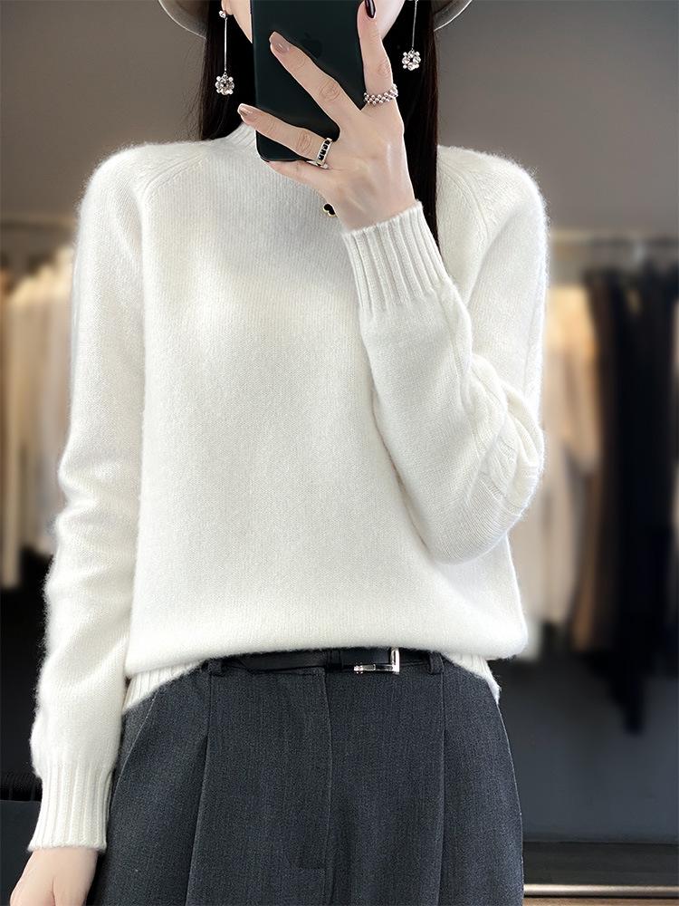 2024 Fall/Winter Women's Korean Slim Fit Wool Sweater - Solid Color, Long Sleeve Knitwear