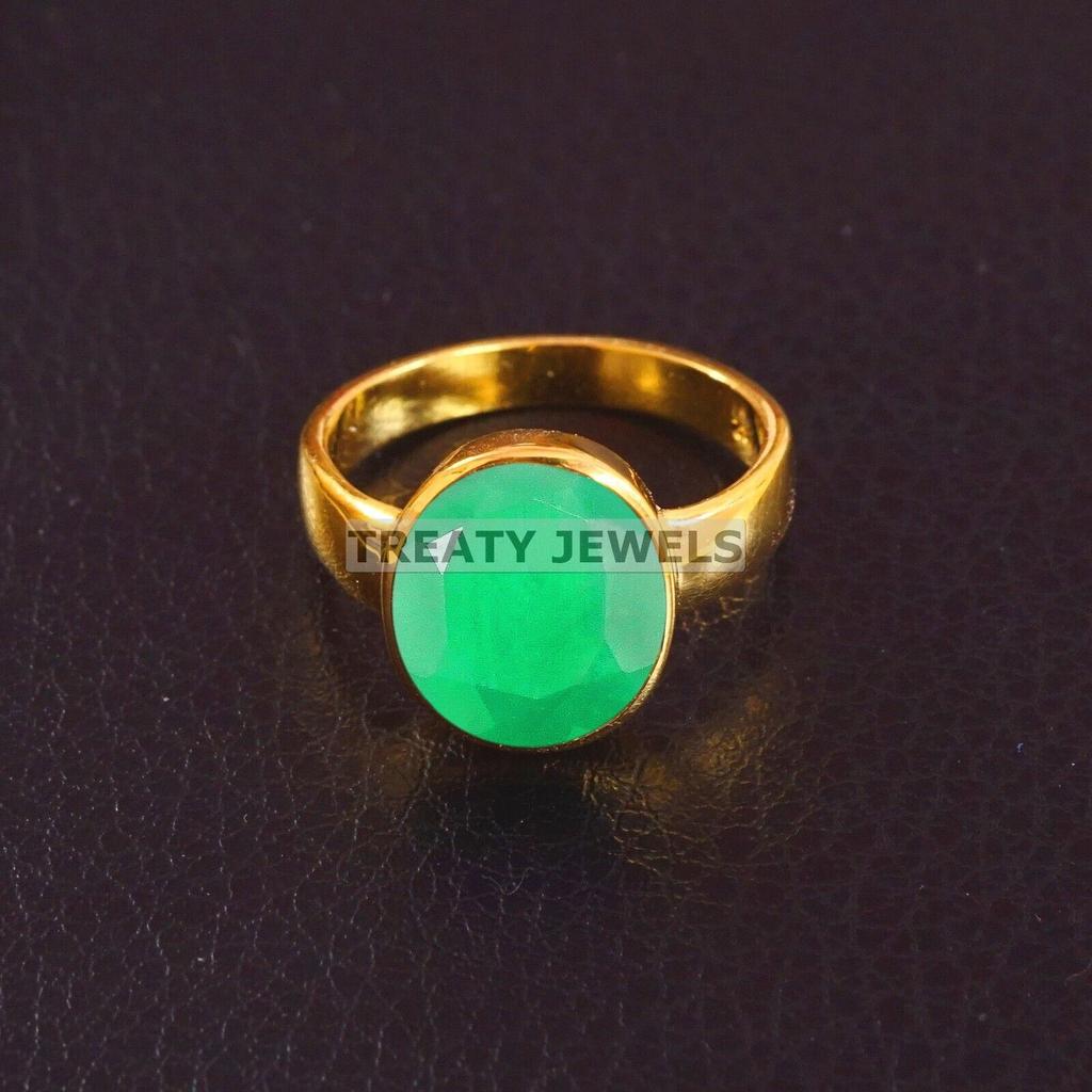 Emerald Oval Cut With 925 Sterling Silver Gold Plated Ring For Men's #A998 JL375669354797