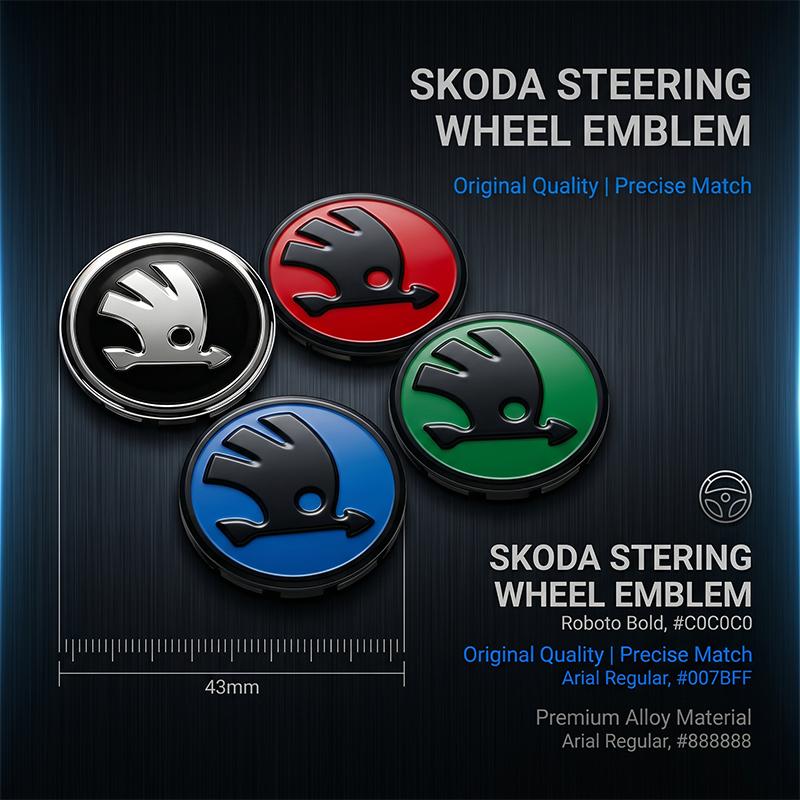 1Pcs 43mm Car Steering Wheel Emblem Sticker Skoda Logo Auto Interior Decal Badge For Skoda Octavia Superb Rapid Kamiq Karoq Kodiaq