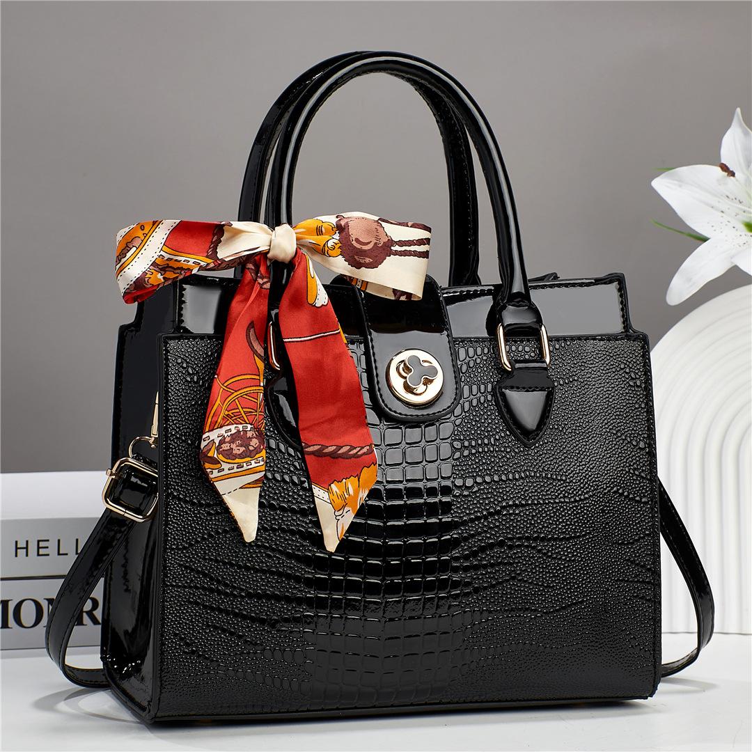 

Женская сумка и кошелек с крокодиловым узором, лакированная кожа из искусственной кожи, большая вместительная сумка-тоут с верхней ручкой, рабочая сумка через плечо для женщин, сумки через плечо чёрный