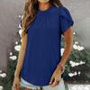 2026 Women's Solid Color Button Round Neck Short-Sleeve Pleated Top