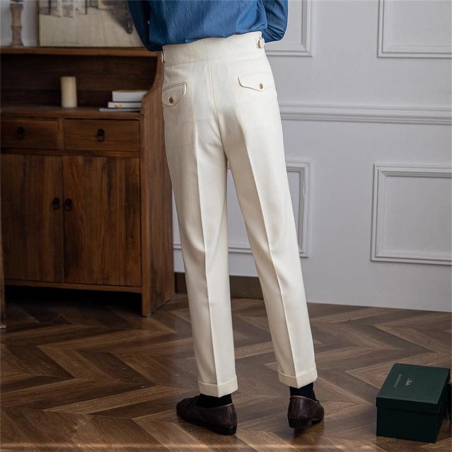Men Suit Trousers Spring Autumn Trendy Belt High Waist Pants Male Business Office Pleated Straight Pants Streetwear