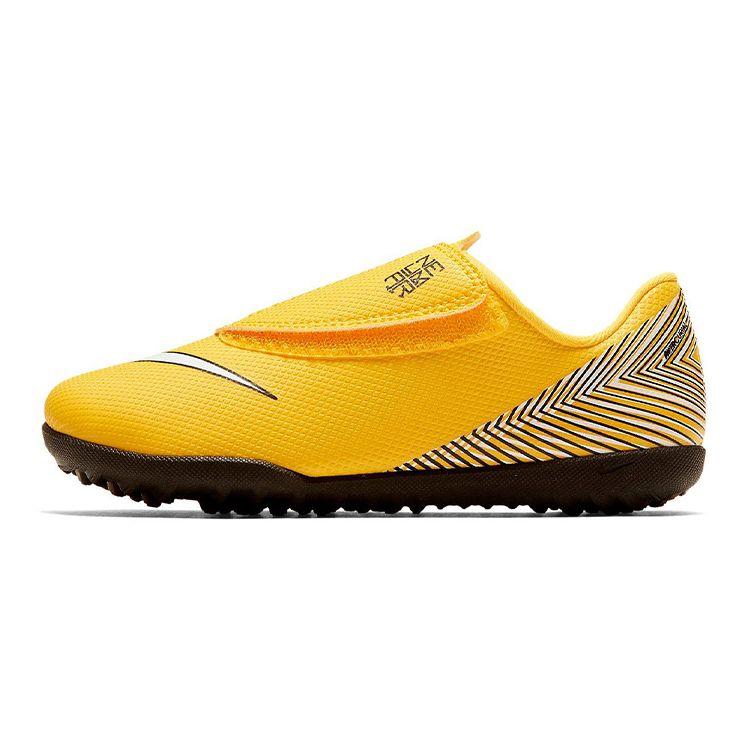 Nike Mercurial Vapor 12 Jr Club NJR TF Velcro Anti-Slip Shock Absorption Durable Low Top Kids Soccer Shoes Kids Soccer Shoes Yellow AO2903-710