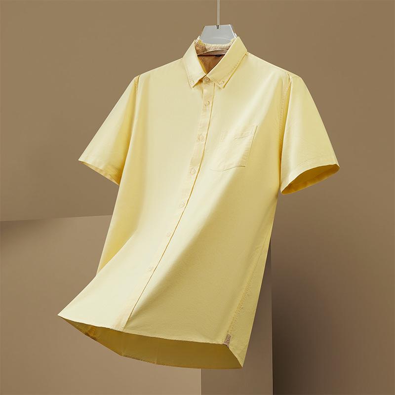 Plus Size Men's Solid Color Oxford Short-Sleeve Shirt - Summer Business Casual.