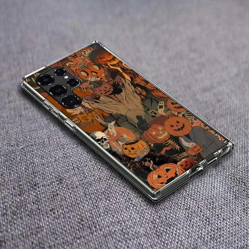Halloween Fall Art Witch Cat Clear Phone Case for Samsung Galaxy S21 Plus S24 S23 S20 FE S22 S26 Ultra S25 Edge TPU Capa Cases C