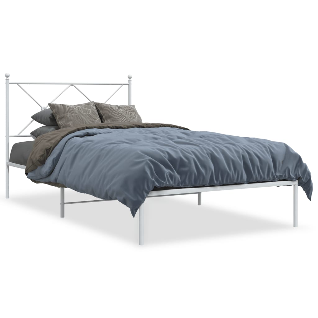 Vidaxl Metal Bed Frame with Headboard, White, 100X200 Cm