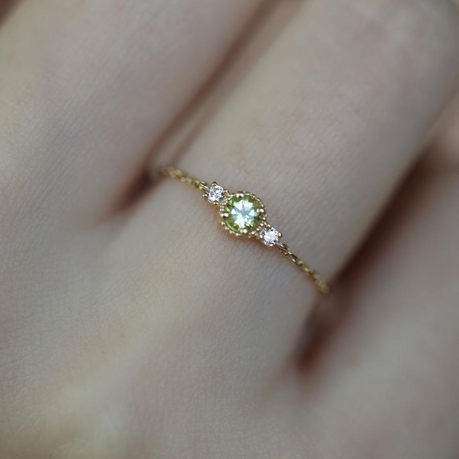 S925 silver-plated 14K gold olive zircon chain adjustable soft ring women s and Japanese niche design sense chain ring adjustable платиновый