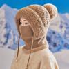 Knitting Hat Women Windproof Insulated Design Winter Hat with Plush Ball 3-in-1 Thickened Hat Face Guard Scarf