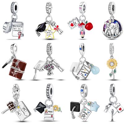 100 % 925 Sterling Silber Graduation Season Owl Bachelor's Hat Charms Perlen Fit 925 Original Armbänder DIY Schmuck Geschenke