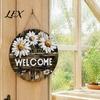 Hanging Sign with Hemp Rope Wooden Daisy Welcome for Front Door, Rustic Farmhouse Wall Decor Handmade House Rope, Wood Plaque Home Entrance
