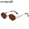 Small Frame Polygonal Sunglasses Women  Luxury Brand Designer Metal Punk Sun Glasses For Men Vintage Rhombus Sunglass Shades
