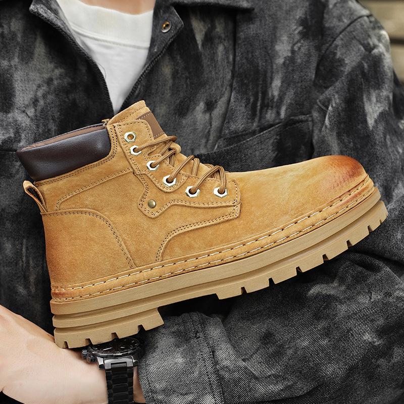 Martin Boots Men's Leather Rhubarb Boots Autumn and Winter British Style High-top Medium-top Tooling Velvet Cotton Shoes Snow Men's Boots