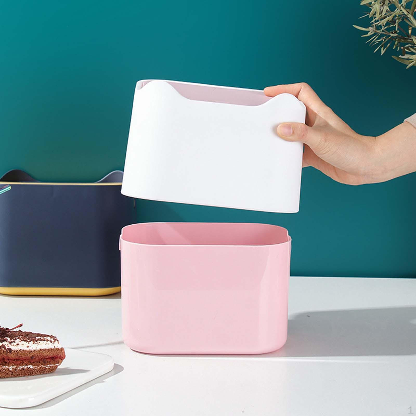 

Симпатичный настольный мусорный бак, корзина для мусора, пресс-корзина для мусора для домашнего офиса, туалетный столик White Pink