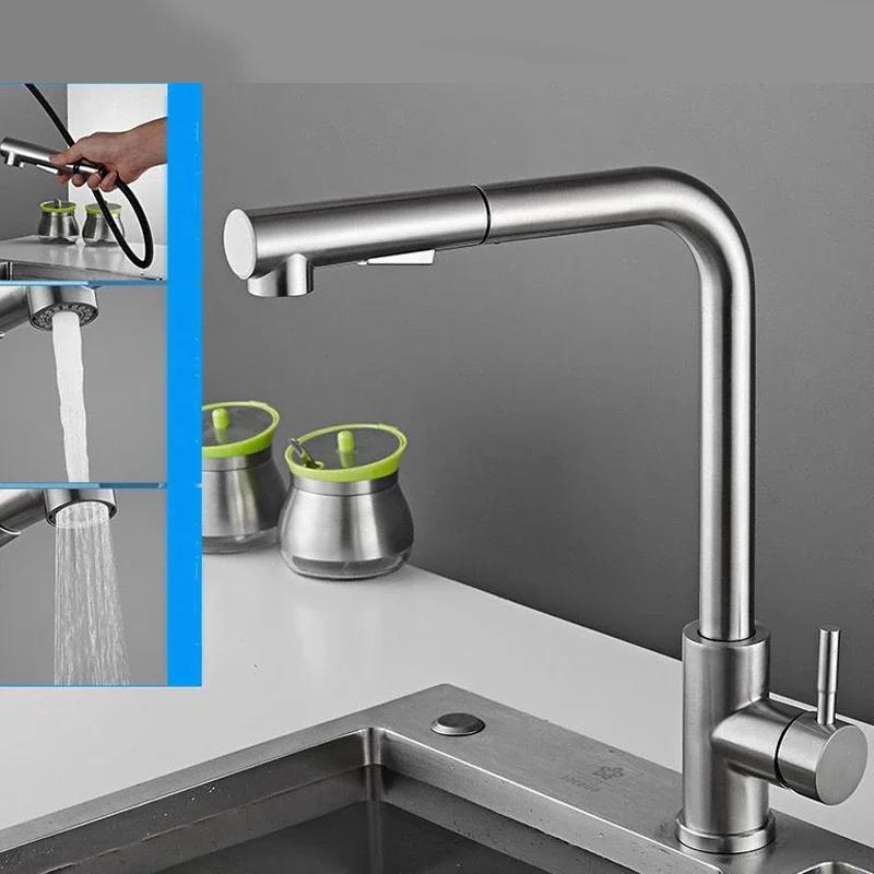 Kitchen Sink Faucet Black Pull Out Flexible 2 Modes Stream & Sprayer Nozzle Faucets Stainless Steel Hot Cold Wate Mixer Tap Deck