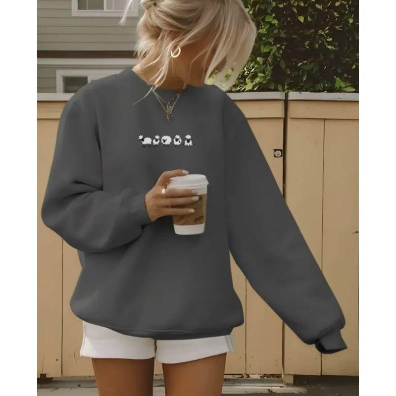 Loose Printed Top Western Style New Fashion Casual Loose Print Hoodie round Neck Long sleeve Top