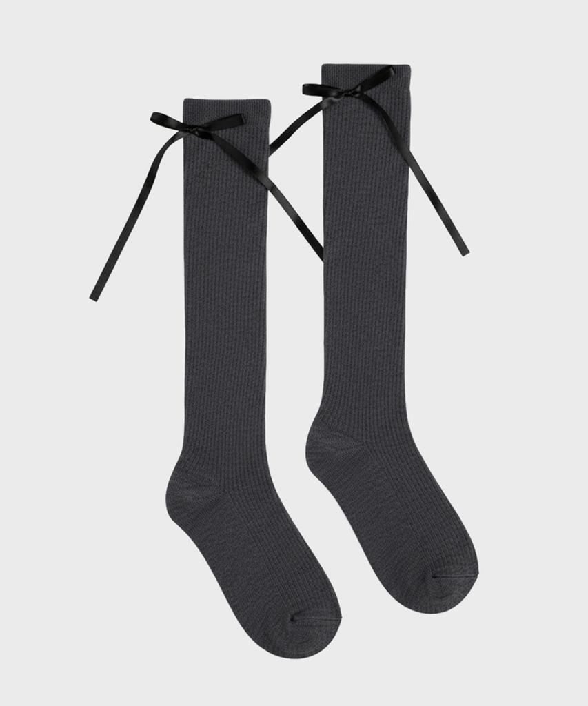 HUGDAY Ribbon Cotton Ribbed High Socks