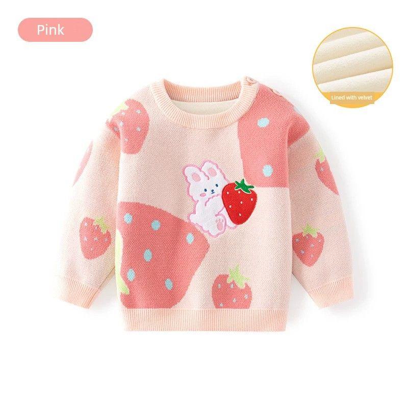 Cute Spring and Autumn Bunny Girl Combed Cotton Sweater