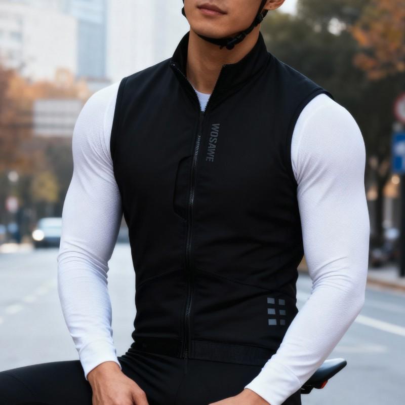Mens Fleece-Lined Cycling Vest Road Biking Winter Warmth Reflective Safety Outdoor Sports