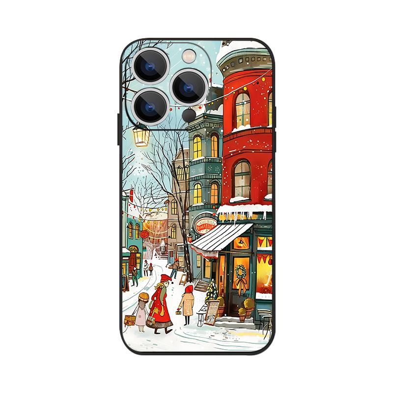 Niedliche urbane Schneemuster TPU Weiche Silikonhülle für iPhone 17 Pro Max 16E 16 15 14 13 Pro Max 12 Pro 11 Stoßfest mit Umhängeband Handyhülle Fundas
