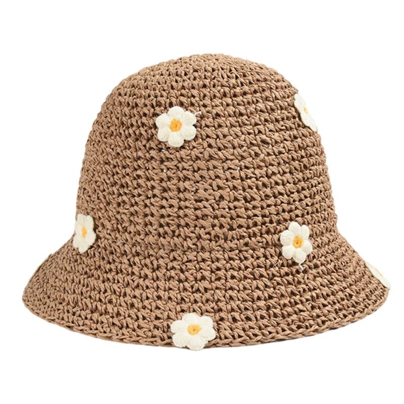 Eleganter Panama Hut Strohblumen Eimerhut, Cooler und Bequemer Panama Hut Handgefertigter Stroh Fischerhut