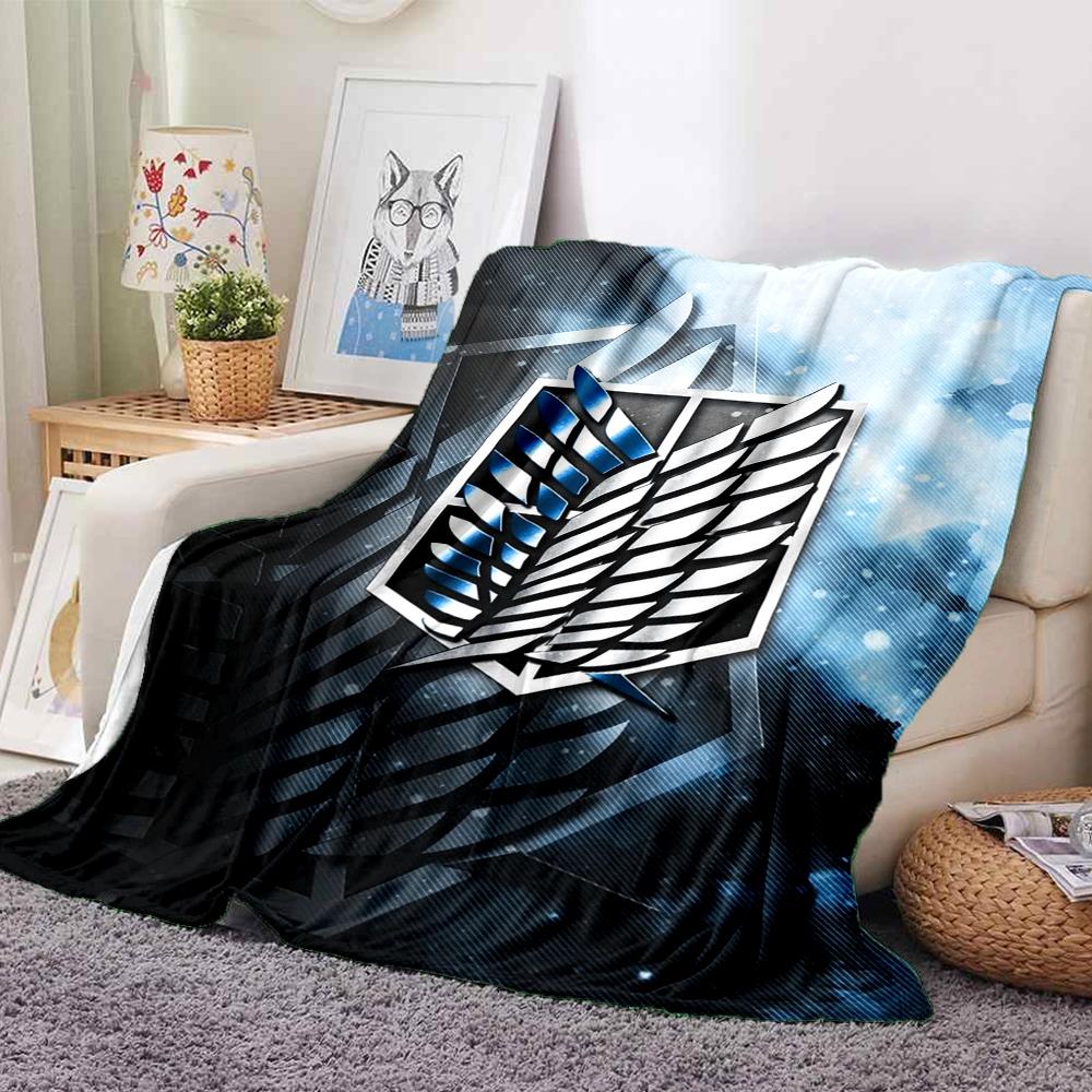 1Pc Attack Titan Emblem Flannel Blanket, Soft And Comfortable, Casual Warm, Camping Travel, Christmas, Halloween Xmas Gift El139
