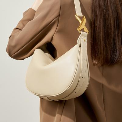 Genuine Leather Half Moon Small Shoulder Crossbody Bags For Women  Trend Designer Cowhide Underarm Ladies Handbags