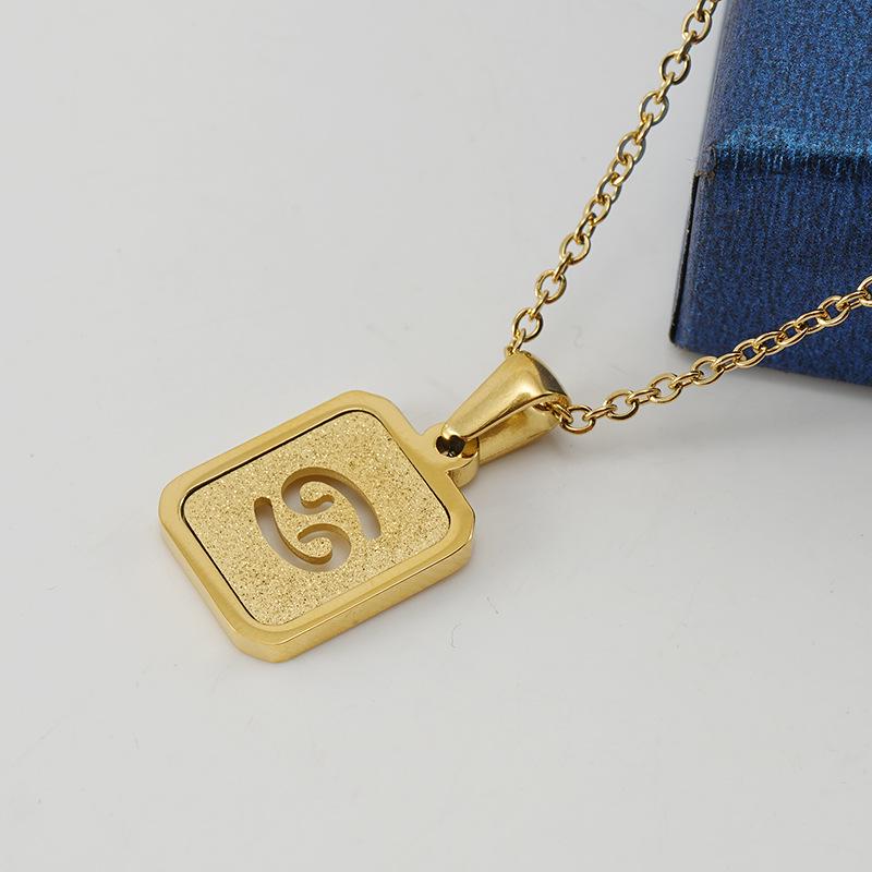 

Золотая титановая сталь пескоструйная обработка блеск зодиак квадратный кулон ожерелье для женщин