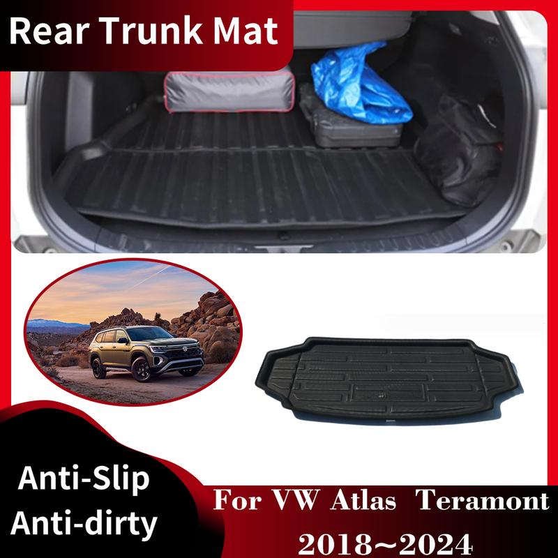 Rear Trunk Mat for Volkswagen VW Atlas Teramont 2018~2024 Waterproof  Luggage Liner Tray Pad Boot Carg Cover Accessories