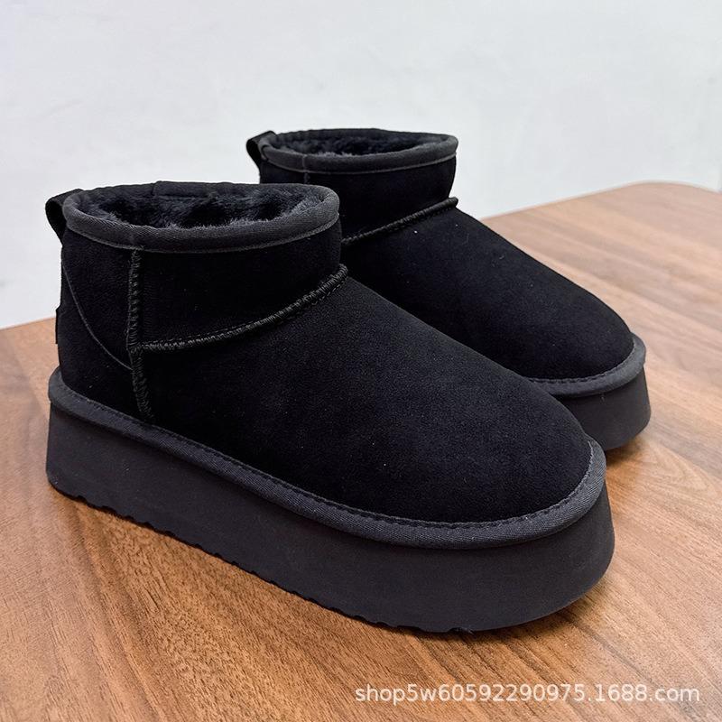 Zhou Dongyu snow boots women's short leather thick-soled warm bread shoes winter cotton boots
