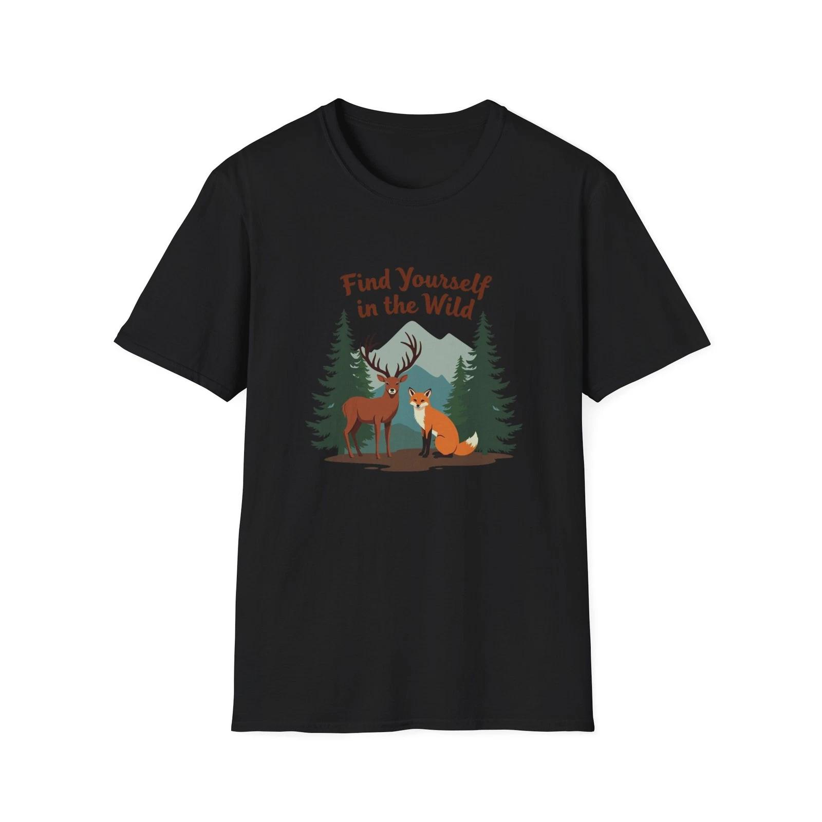 Find Yourself in the Wild | Deer and Fox Forest Adventure T-Shirt S