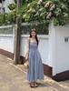 Plaid tube top skirt one-word shoulder dress women's summer French temperament design sense waist seaside vacation long skirt